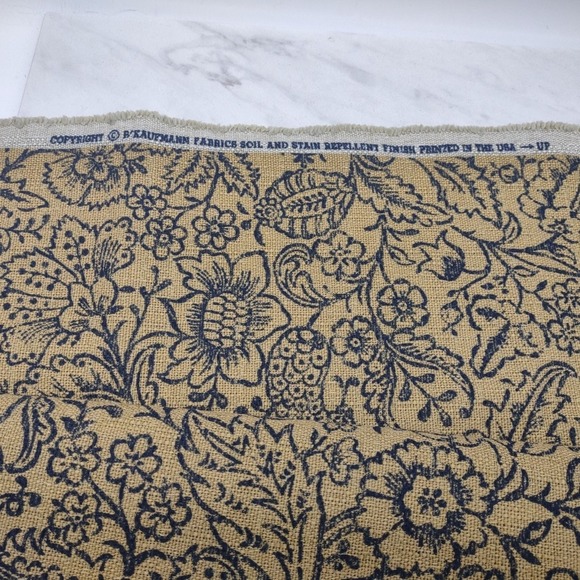 P Kaufman Upholstery Fabric Khaki Blue Floral Soil Stain Repellent 2.8yds x 56"W - Picture 7 of 9